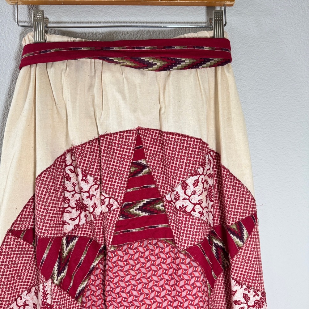 Vintage 70's Glen of Michigan Red Cream Patchwork Star Maxi Skirt Medium READ - Picture 3 of 16